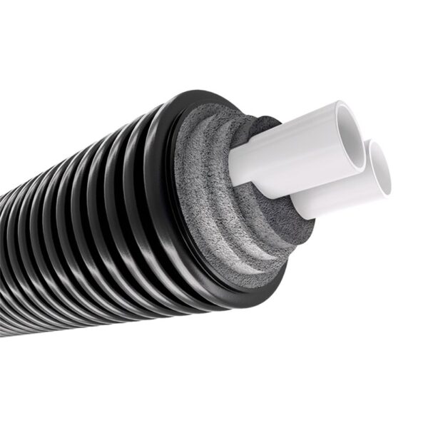 För-isolerat dubbelrör Heatpex Delta Pex Heat Duo Dimenson 50+50/200
